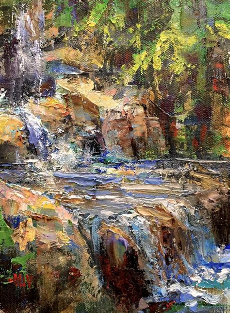 An Oil Painting Of A Waterfall In The Woods