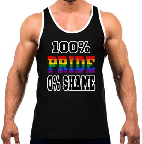 Mens 100pride 0shame Kt T7 Black Tank Top Wt Gay Lesbian Lgbt Love Rainbow Ebay