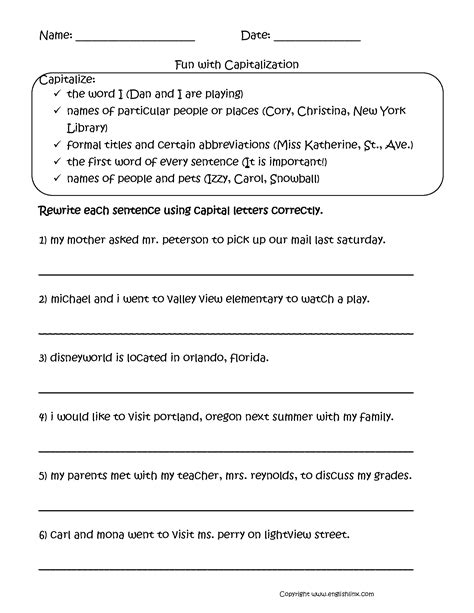 20 Capitalization Worksheet For 3rd Grade