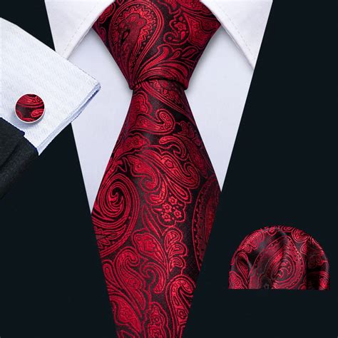 Mens Wedding Tie Red Paisley Silk Tie Hanky Set Barrywang 85cm