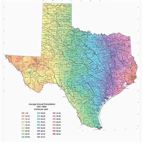 Texas Annual Rainfall Map Tourist Map Of English