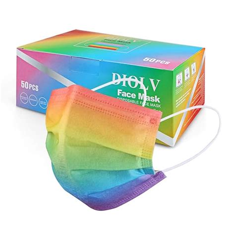 Diolv 50pcs Rainbow Printed Disposable Face Masks For Adults 3 Ply Face