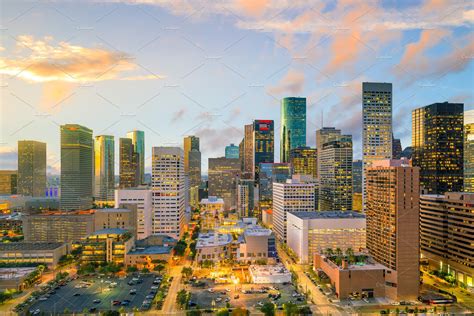 Downtown Houston Skyline In Texas Photos Creative Market