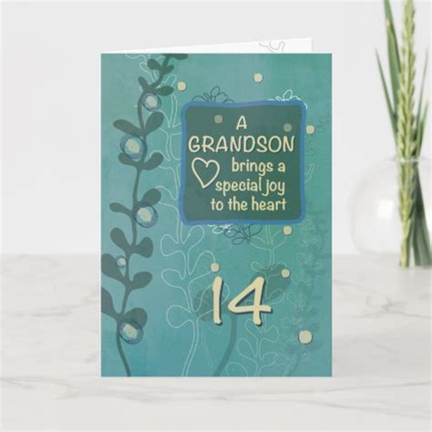 Grandson Religious 14th Birthday Green Hand Drawn Card