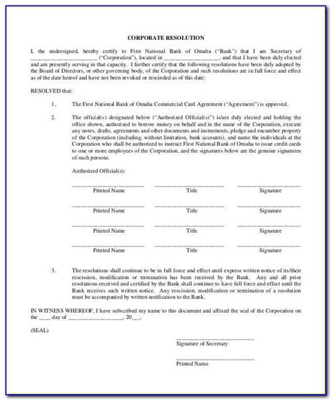 Sample Corporate Resolution Form The Document Template