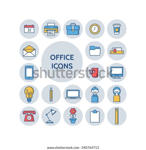 Office Icon Set Flat Linear Outline Stock Vector Royalty Free