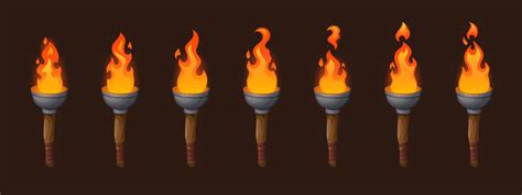 Set Of Medieval Sprite Torches With Burning Fire 14400830 Vector Art At
