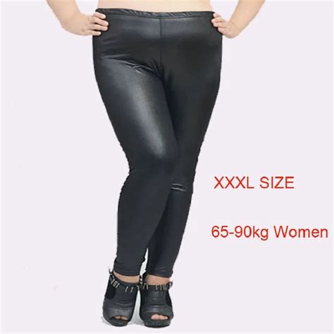 Xl Xxxl Xxxxxl Plus Size Women Black Elegant Pu Leather Legging Faux Leather Stretch Pants Large