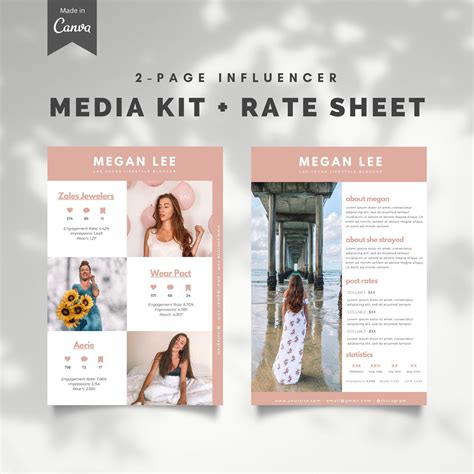 Instagram Influencer Media Kit Template Rate Sheet Two Etsy