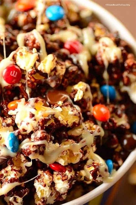 chocolate popcorn with condensed milk and mandm s easy and delish