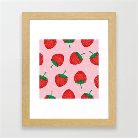 Pink Summer Strawberries Framed Art Print By Newburyboutique Framed