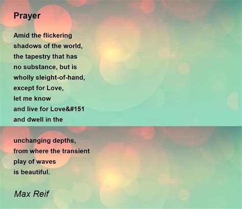 Prayer Prayer Poem By Max Reif