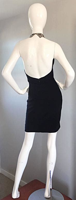 Sexy Vintage Bob Mackie Nude Illusion Plunging Rhinestone Black Dress