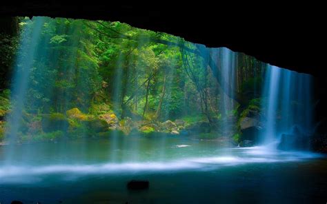 Waterfall And Cave Landscape Hd Wallpaper Wallpaper Flare