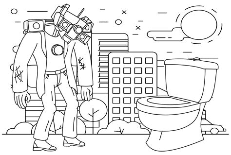 Skibidi Toilet And Titan Cameraman Coloring Page Printable Coloring
