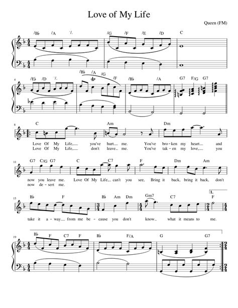 17+ Love Of My Life Guitar Sheet Music Pdf PNG