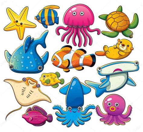 Underwater coral reef and fish. Sea animals cartoons | Sea Animals Collection — Stock ...