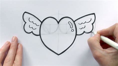 How To Draw A Cartoon Love Heart With Wings For Valentines Day