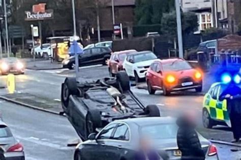 Bad Crash Flips Car Onto Roof And Closes Oldham Road In Chadderton