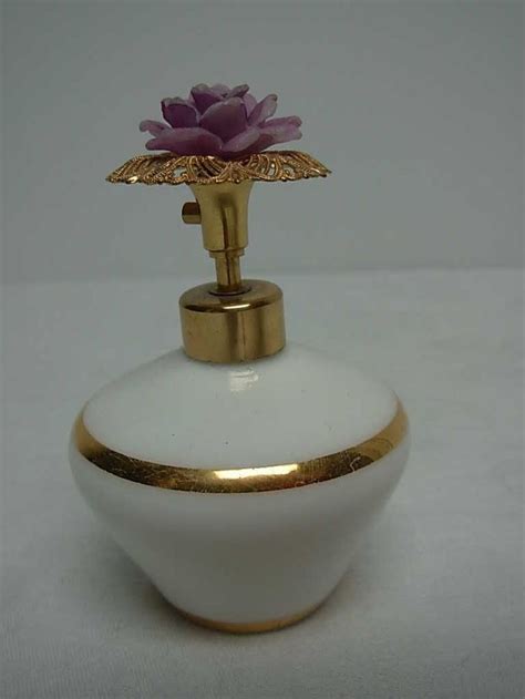 Vintage I W Rice Japan White Glass Atomizer Perfume Bottle