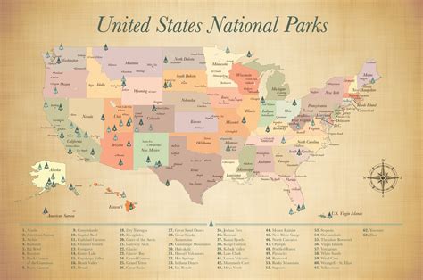 Us National Parks Push Pin Map 63 National Parks Current Etsy