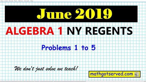 Information booklet for scoring the regents examination in algebra i june 2021 administration june 23, 2021 9:15 a.m. June 2019 algebra 1 # 1 to 5 NYS Regents exam solutions ...