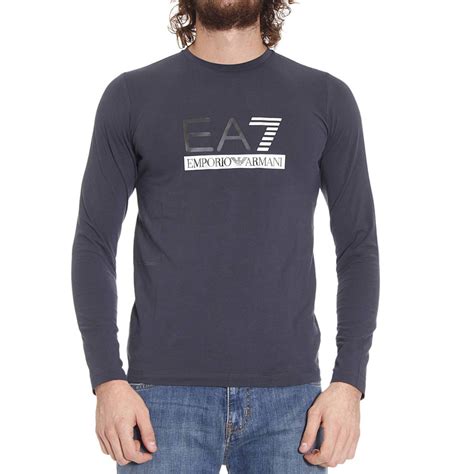 Emporio Armani Ea7 T Shirt Long Sleeve Crewneck Big Logo In Blue For