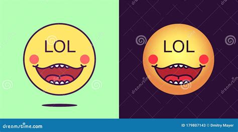 Emoji Face Icon With Phrase Lol Laughing Emoticon With Text Lol Stock