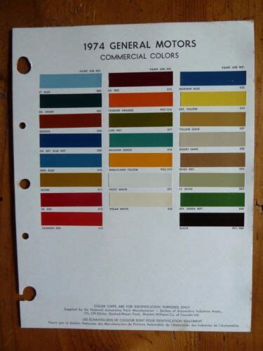 1974 General Motors Commercial Paint Chip Color Guide Ebay