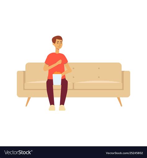 Single Man Sitting On Couch With Popcorn Cartoon Vector Image