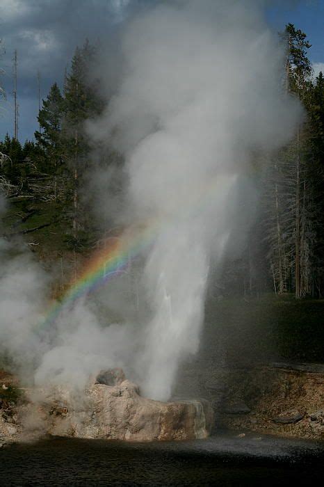 Rainbow At Riverside Geyser In Yellowstone National Park Geyser