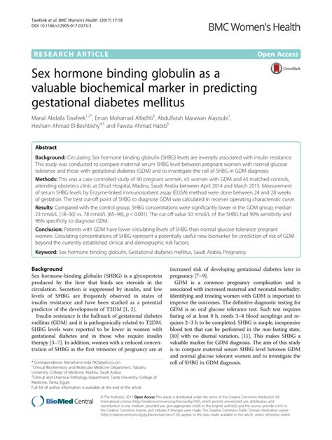 pdf sex hormone binding globulin as a valuable biochemical marker in predicting gestational