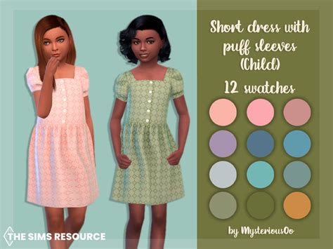 The Sims Resource Short Dress With Puff Sleeves Child Short Dresses