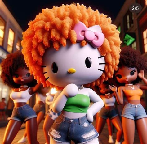 An Animated Hello Kitty Character Standing In Front Of Other Cartoon Characters