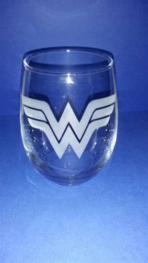 Wonder Woman Wine Glasses Wonder Woman Logo Hand Etched