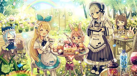 Download 2560x1440 Anime Chibi Girls Party Cakes