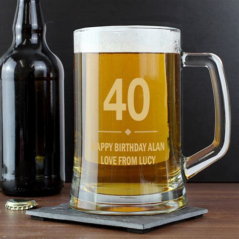 Make his or her 40th birthday memorable with an unforgettable experience gift! 40th Birthday Gift Big Age Glass Pint Stern Tankard ...