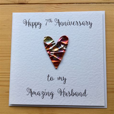 7th Anniversary Card Real Copper 7 Wedding Anniversary Etsy Uk