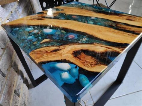 Speaking of elements, the element coffee table from cb2 features an aggregate of. Ocean RIVER COFFEE TABLE with blue epoxy resin and olive ...