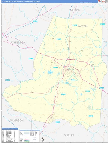 Goldsboro Nc Metro Area Wall Map Basic Style By Marketmaps Mapsales