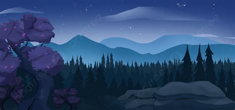 Night Forest Mountain Cartoon Background Night Forest Mountain Range