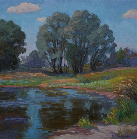 Original Sunny Morning Nature Landscape Oil Painting On