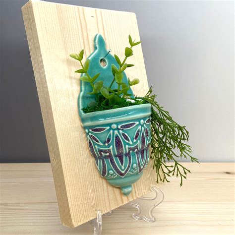 Small Ceramic Wall Pocket Planter Hanging Planter Floral Etsy Uk