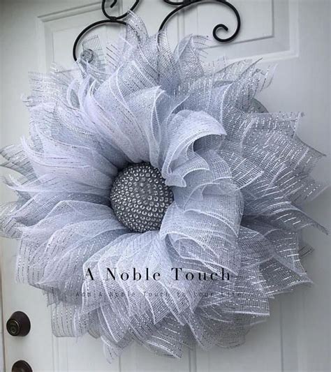 Made To Order Silver And White Deco Mesh Winter Wreath Etsy
