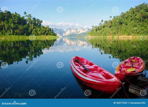 Kayak On Quiet Lake Khao Sok Suratthani Thailand Stock Image Image