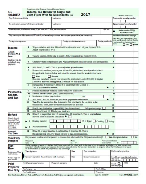 2017 1040ez Tax Form Pdf