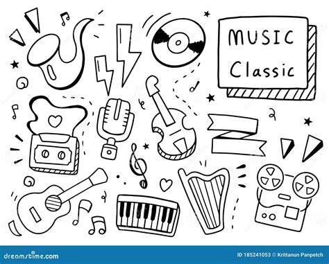 Classsic Music Doodle Illustration Doodle Design Concept Stock Vector