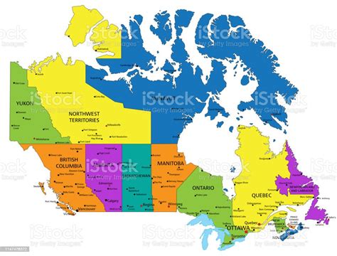 Colorful Canada Political Map With Clearly Labeled Separated Layers
