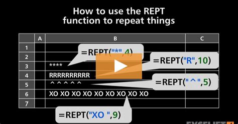 How To Use The Rept Function To Repeat Things Video Exceljet
