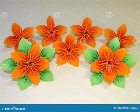 Orange Origami Flowers Stock Image Image Of Crafts 102628589